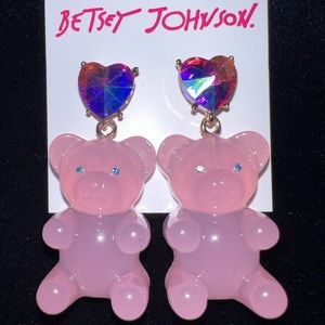 ‼️LAST ONE ‼️NEW Betsey Johnson Rhinestone GUMMY BEAR DROP EARRINGS PINK